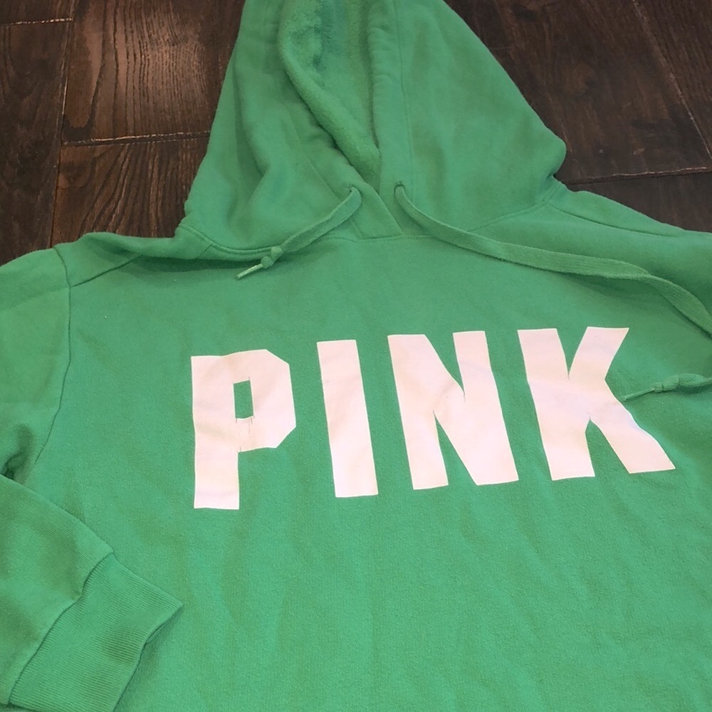 PINK VICTORIAS SECRET green hooded sweatshirt size xsmall - Picture 3 of 5